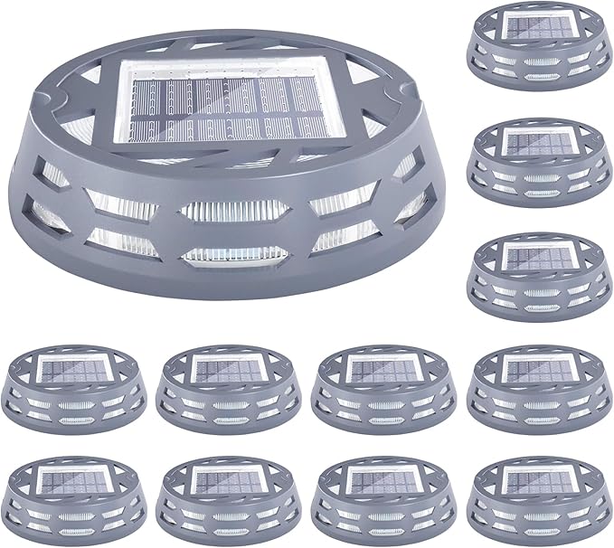 Solar Deck Lights Outdoor Driveway Marker Dock LED Light3 Lighting ModesWarm/Bright White and Blue IP67 Waterproof Road Markers for Driveway Sidewalk Garden Pathway Yard