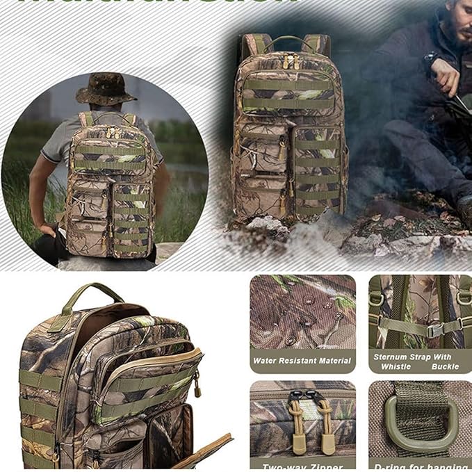 EUNOGO Hunting Backpack Camo Hunting Backpacks &amp duffle Bags Water resistant for Camping Hiking-30L(Green)