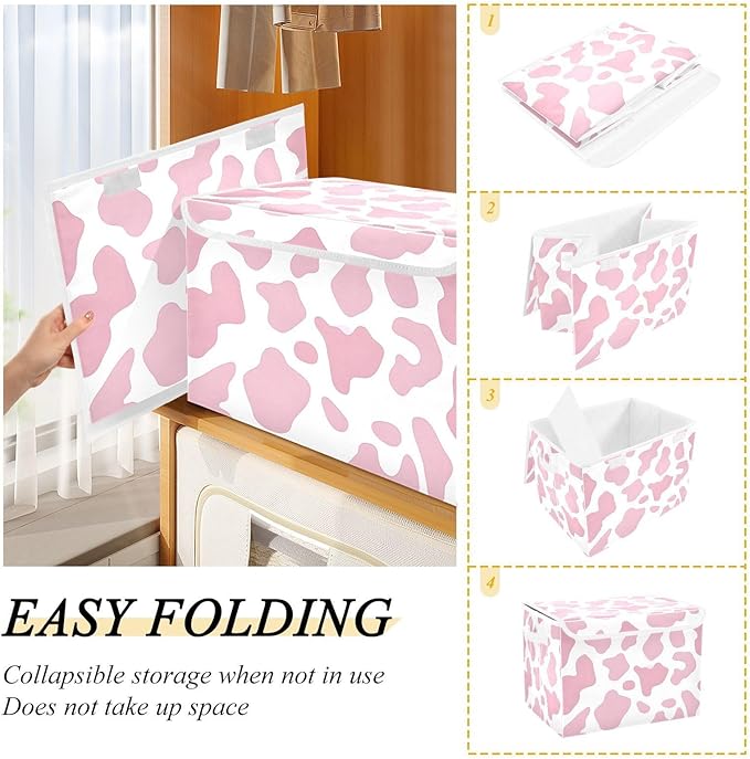 Storage Cube with Lid Cow Camo Print 16.5×12.6×11.8 IN Collapsible Large Capacity Foldable Storage Basket Bin Organizer