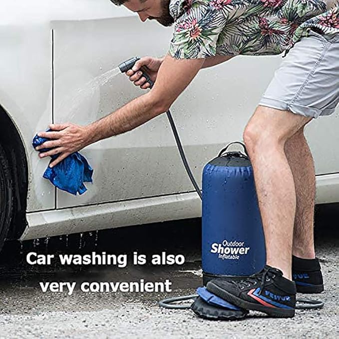 11 Litre Solar Heated Shower Bag Outdoor Shower Camping Portable Pressure Shower with Foot Pump Garden Shower