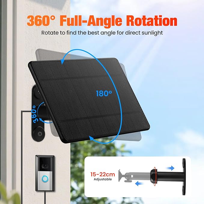 Solar Charger for Ring Doorbell Micro-USB Charging Ports Compatible with Ring Battery Doorbell &amp Video(2nd Generation - 2020 Release)