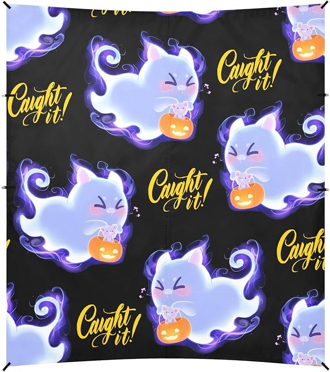 ALAZA Ghost Cat Mouse Pumpkin Pattern Beach Tent Sun Shelter UPF50+ Protection Beach Shade Canopy w/ 4 Sandbags for Outdoor Camping Fishing Backyard Fun Picnic 10x9 ft