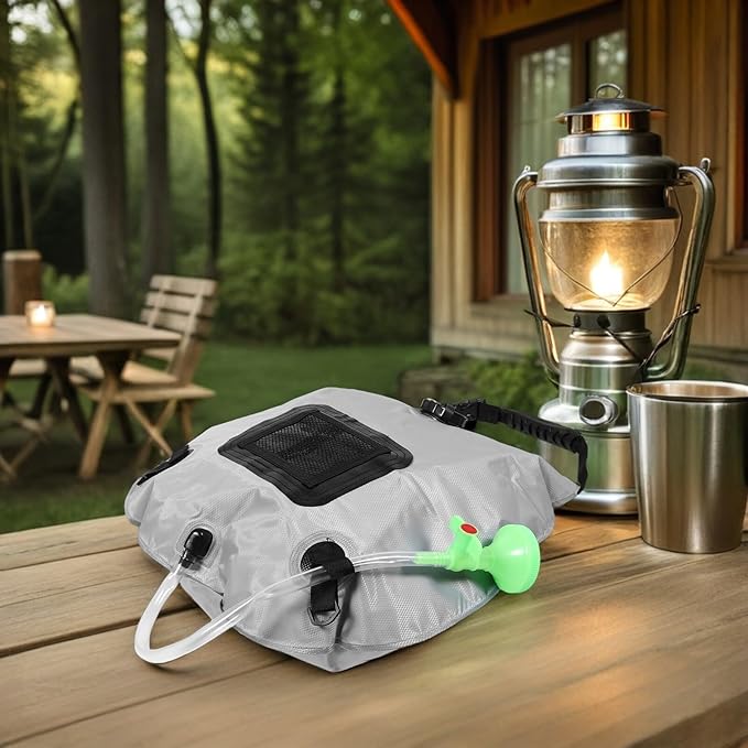 Veemoon 20l Portable Solar Shower Bag with Temperature Indicator Gray Hiking Camping Water Bag for Outdoor Traveling and Beach Use