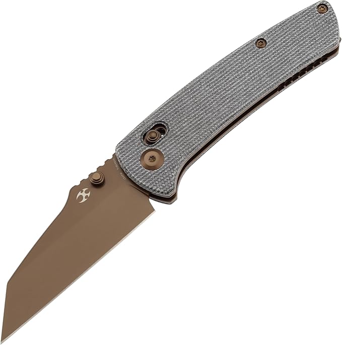 KANSEPT Main Street Pocket Folding Knife 3.36''Rose Gold Coated 154CM Sharp Blade Black Micarta Handle and Thumb Stud Clip for Camping Hiking Fishing Gift Everyday Carry T1015v11