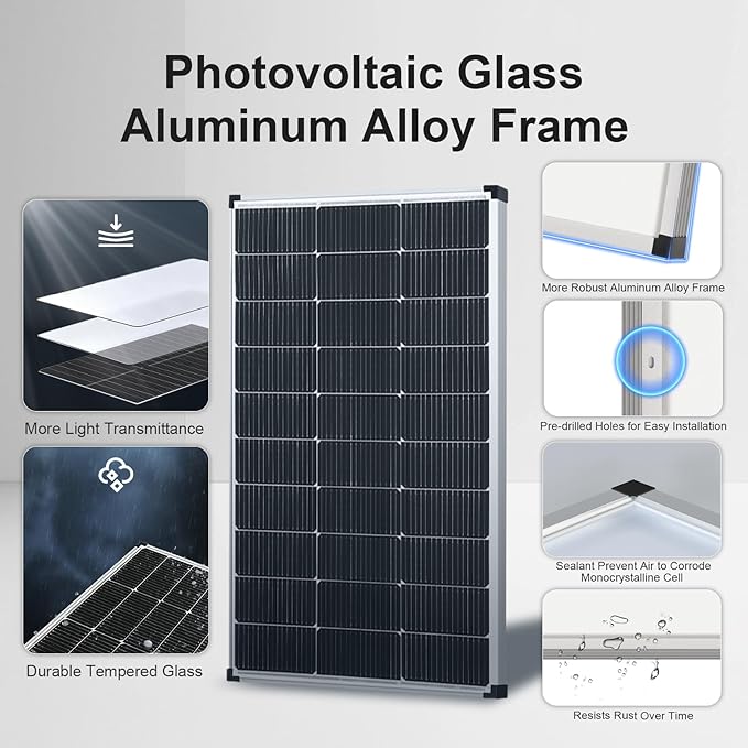 Solar Panels 200 Watt 2PCS 100 Watt Solar Panel 18V N-Type 16BB Grade A+ Cells 25% High-Efficiency 120 Watt Peak Solar Panel for RV Marine Rooftop Farm Battery and Other Off-Grid Applications