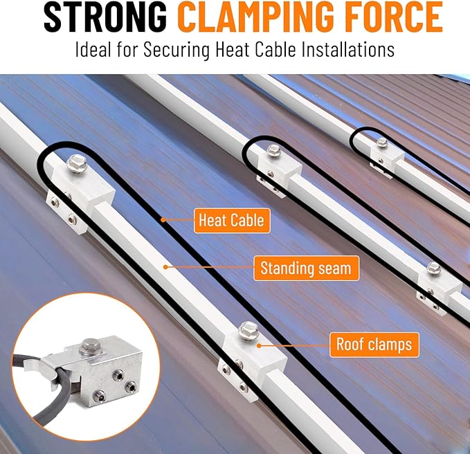 12PCS Standing Seam Roof Clamps Metal Roof Fixing Clamps Racking Bracket for Solar Panel Module Installation Starlink Base Heat Cable and Snow Guard Attachment