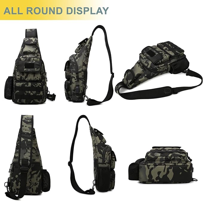 Tactical Shoulder Bag - 1000D Molle Military Backpack Outdoor Daypack Chest Pack (Blue)