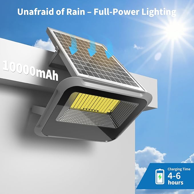100W Solar Lights Outdoor 10000LM LED Automatic Light with 10000mAh Battery180°Wide Angle Waterproof Outside Solar Powered Security Flood Light and 8.2ft Cable with Radar Remote Control for Pathway