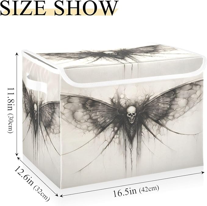 Storage Cube with Lid Surreal Skull with Wings Print 16.5×12.6×11.8 IN Collapsible Large Capacity Foldable Storage Basket Bin Organizer