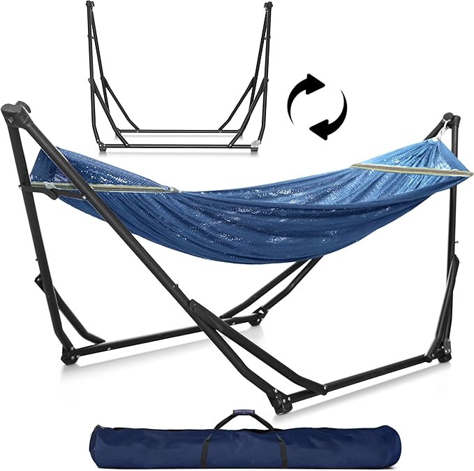 Tranquillo UniGen Hammock Hammock with Stand Heavy Duty Indoor/Outdoor Hammock with Signature Steel Stand 600lbs Premium Foldable Durable 2-Layered Soft Polyester Aegean