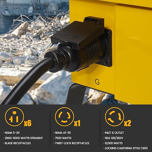 Power Distribution Box Temporary Power Distribution Center 50A California Standard Twist-to-Lock Ideal for Temporary Power Needs