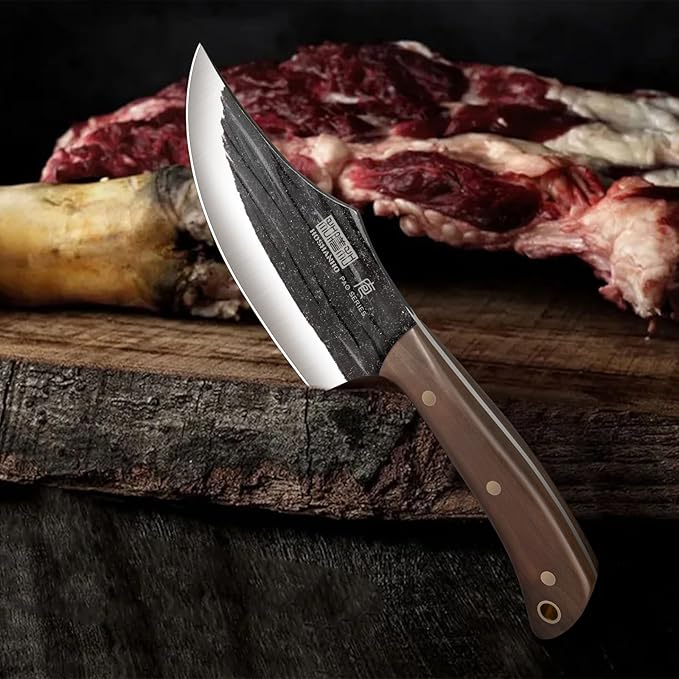 HOSHANHO Butcher Knife Set Hand Forged Butcher Chef Knife Set with Roll Bag Sharp Meat Cleaver Knife &amp Bone Chopper Knives &amp Fillet Knives for Home &amp Camping &amp BBQ Gift with Men