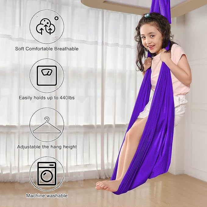 Kids Therapy Swing with Special Needs Snuggle Swing Cuddle Hammock Indoor Adjustable Aerial Yoga for Children with Autism ADHD Asperger Sensory Integration (Hardware Included)
