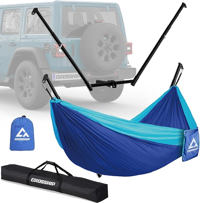 Hitch Mount Hammock Stand - Includes Parachute Nylon Hammock &amp Storage Bag - for 2'' Receiver Fits Class III &amp IV Heavy Duty Trucks for Camping Outdoor Travel (350lbs Weight Capacity)