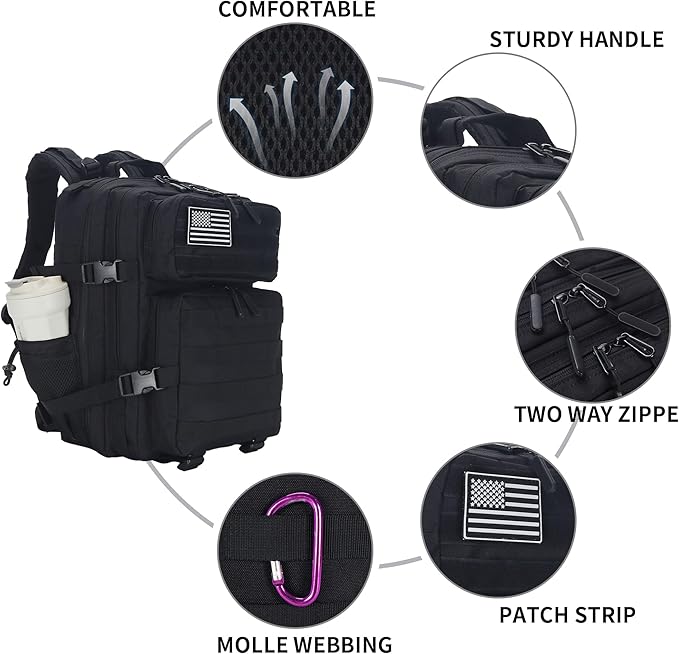 Lovelinks21 25L Tactical Backpack for Men and Women Military Backpack Small Assault Pack Molle Backpack Bug Out Bag Travel Rucksack Daypack (Black)