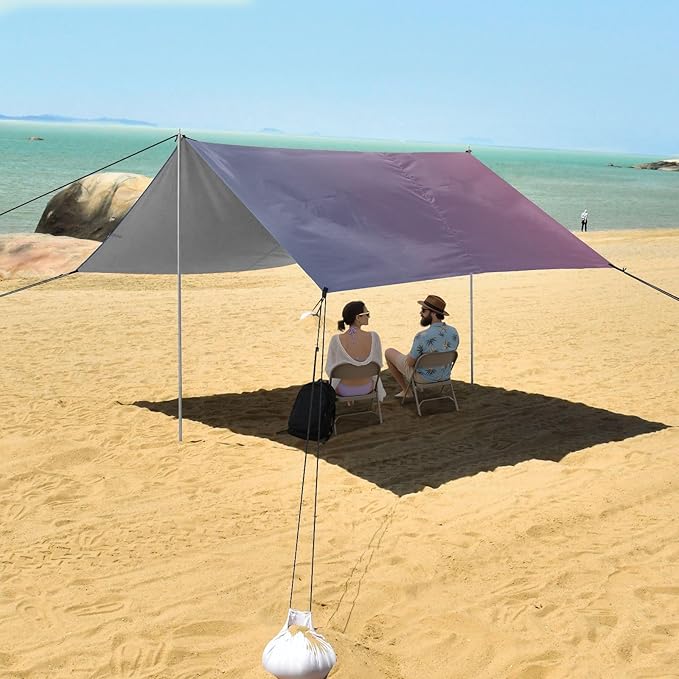 Blue Pink Gradient Stable Beach Tent UPF50 Easy Setup Large Sun Shelter with Carrying Bag for Camping Fishing Backyard Fun