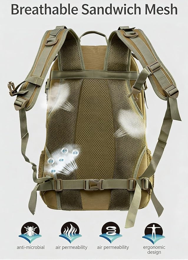 LINGYUE Tactical Backpack Outdoor Waterpoof Resistant Oxford Daypack With 16 Laptop Compartment For Hiking Camping Travel(H)