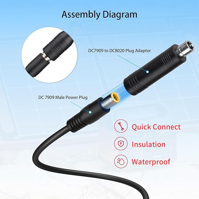 DC Power Extension Cable 14AWG 30FT 8mm Male to Female Extension Cord Compatible with Solar Panel Portable Power Stations