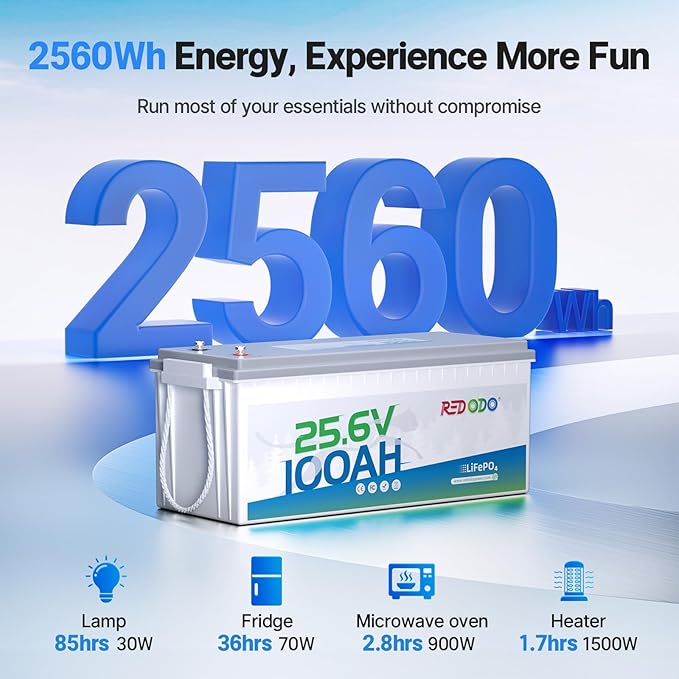 Redodo 24V 100Ah Lithium LiFePO4 Battery and 29.2V 20A Charger Set 2560Wh Up to 15000 Cycles Perfect for Trolling Motor RV Marine Boat and Solar Home