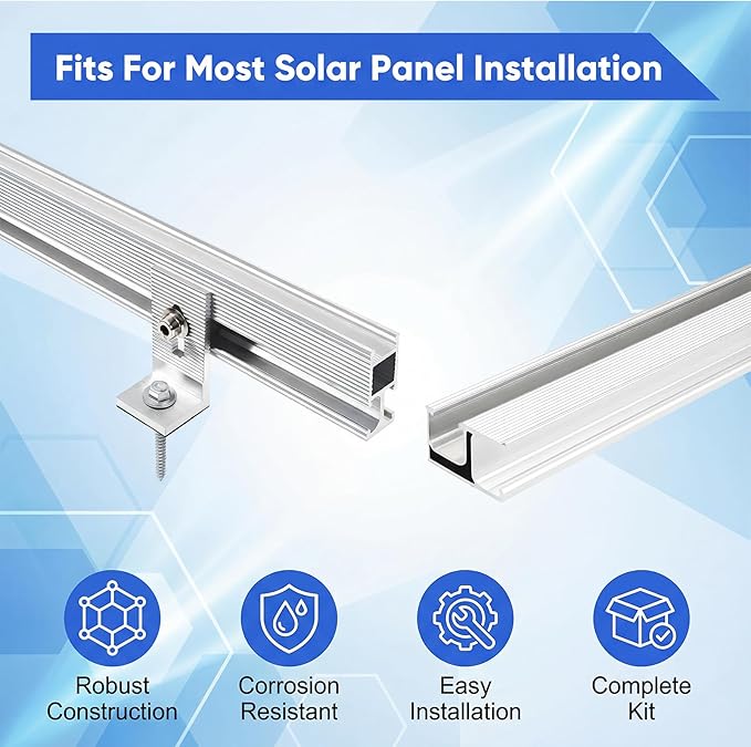 Solar Panel Mounting Rail Kit for 7 x 320W Panels Includes 12 x 47.2 Aluminum Rails Adjustable Clamps L-Brackets &amp Wire Clips Heavy Duty Racking for Metal Tile Shingle Roof