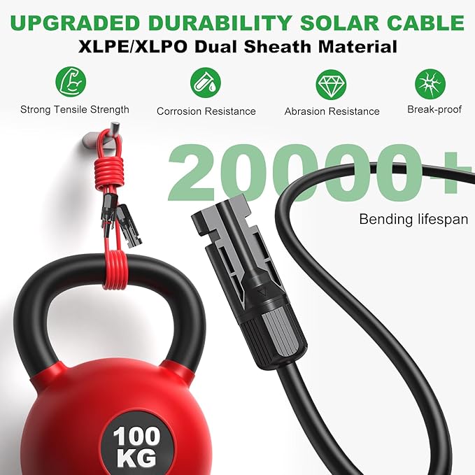 Oududianzi Solar Extension Cable 20Ft Solar Wire 10AWG Tinned Copper PV Cable 10Gauge Solar Panel Cables with Waterproof Connectors for Home Boat RV Outdoor Camping Solar Panels