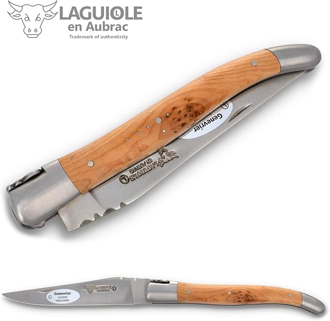 Laguiole en Aubrac Handmade Knife 12 cm L0212GEIF Juniper Wood Handle Blade and bolsters Stainless Steel