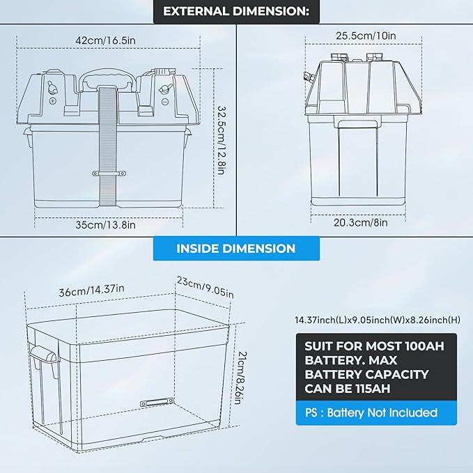 Smart Battery Box 12V Marine Case w/ 50AMP Connectors Power Center Station Fits 24/27/31 Size Batteries Multi Ports &amp Circuit Breaker for Trolling Motor RV(Battery Not Included)