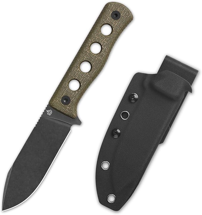 QSP Canary Fixed Blade Knife 4.25 DC53 Black Stonewash Blade Hunting Knives with Kydex Sheath Green Texture Micarta Handle EDC Knife for Camping Outdoor Hiking Survival