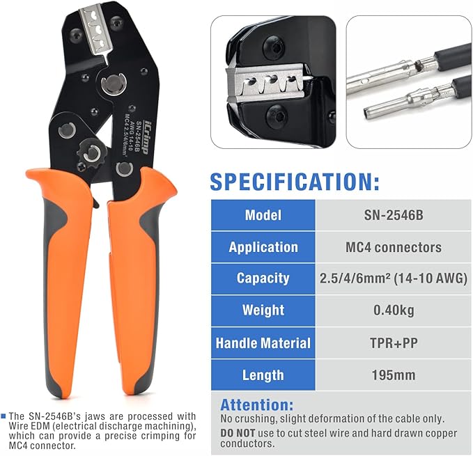 iCrimp Solar PV Cable Crimping Tool Kit for 2.5/4/6mm² with StripperCutter Solar Spanner and solar Connectors