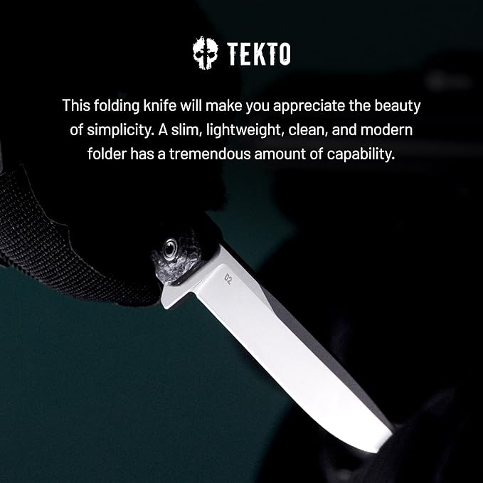 TEKTO F2 Bravo Folding Knife Pocket - D2 Steel Blade Ceramic Ball Bearings - EDC - Snap Swift Flip - Camping Backpacking - 2.4oz (68g) Forged Carbon Handle Silver Titanium Accents