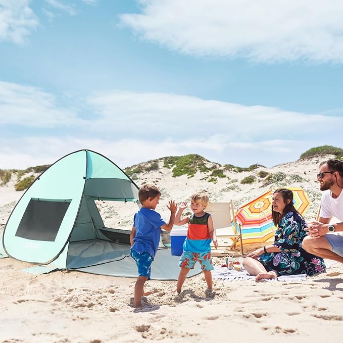 TOBTOS UPF 50+ Pop Up Beach Tent Easy Set Up Beach Umbrella Sun Shelter for 2-3 People UV Protection Portable Sunshade Baby Canopy Cabana Lightweight with Carry Bag