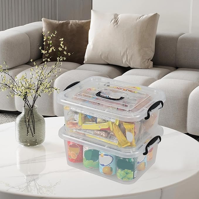 8 Quart Clear Latching Bin with Handle Plastic Storage Tote Box with Handle 2 Packs