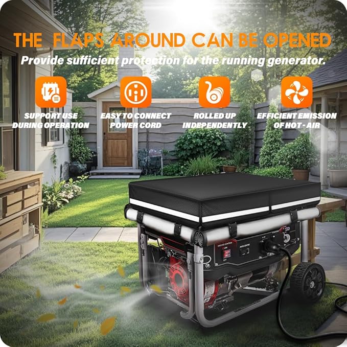 Generator Covers While Running 32x24x24 inch Generator Cover 900D+210D Heavy Duty Waterproof Top Can Be Opened for Refueling. All-weather Generator Protective Cover.Black