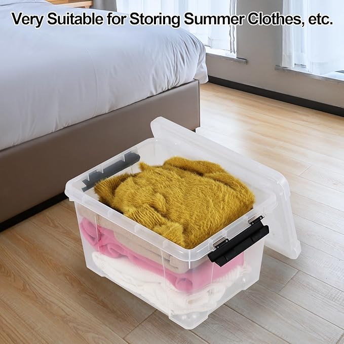4-Pack 25 L Plastic Storage Bin with Lid and Wheels Clear Plastic Container Box