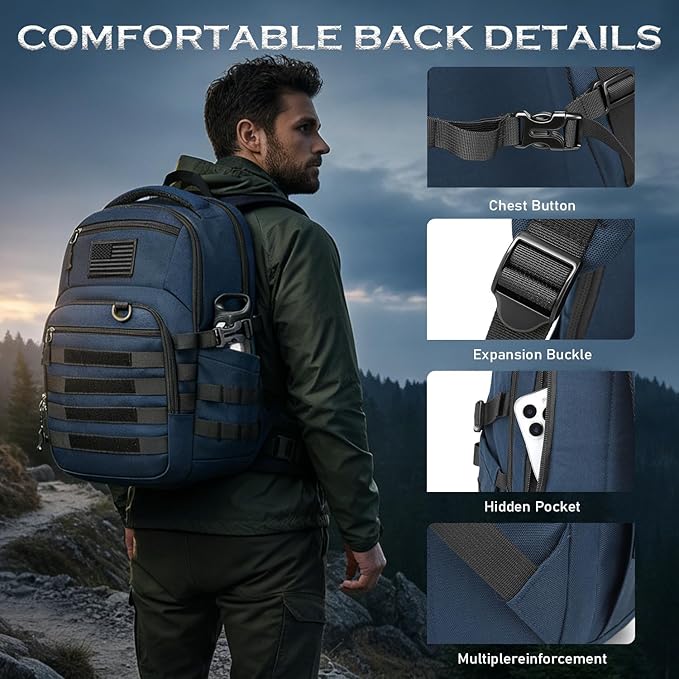 25L Military Tactical Backpack for Men - Molle Army 3 Days Assault Pack Out Bag Hiking Rucksack (Blue 25L)