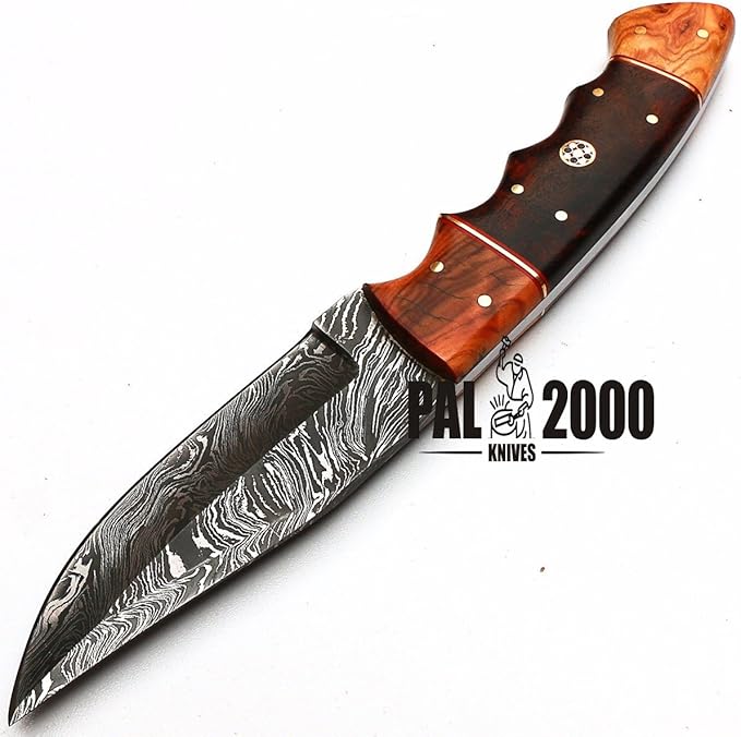PAL 2000 KNIVES Custom Handmade Damascus Steel 10.4 Inches Skinner Knife - Wood Handle with Sheath 8998