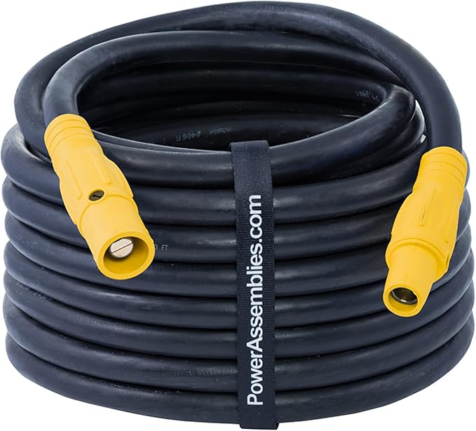 2/0 AWG Yellow Type W Generator Power Cable Rated for 300 Amps Male/Female Series 16 Camlocks 50 Foot Cord