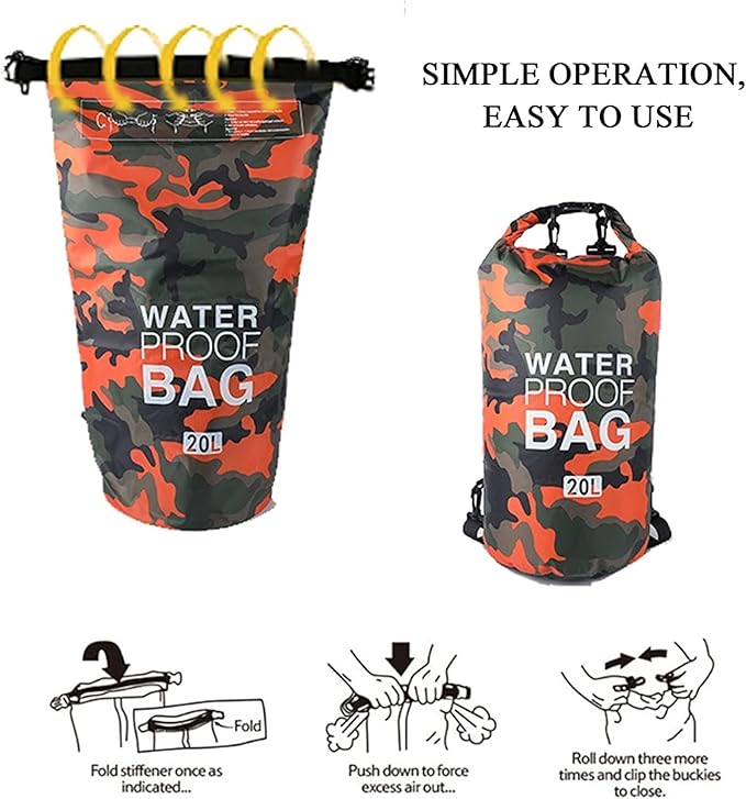 Waterproof Bag Set Floating Waterproof Drying Bag 20L Portable Lightweight Roll-top Drying Bag for Camping/Swimming (Color : Blue)