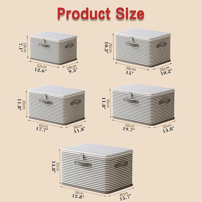Foldable Storage Boxes Organizers for Clothes Stackable Fabric Storage Bins Bag with Zipperfor Comforter/Blanket/Clothes Washable(Gray26L)