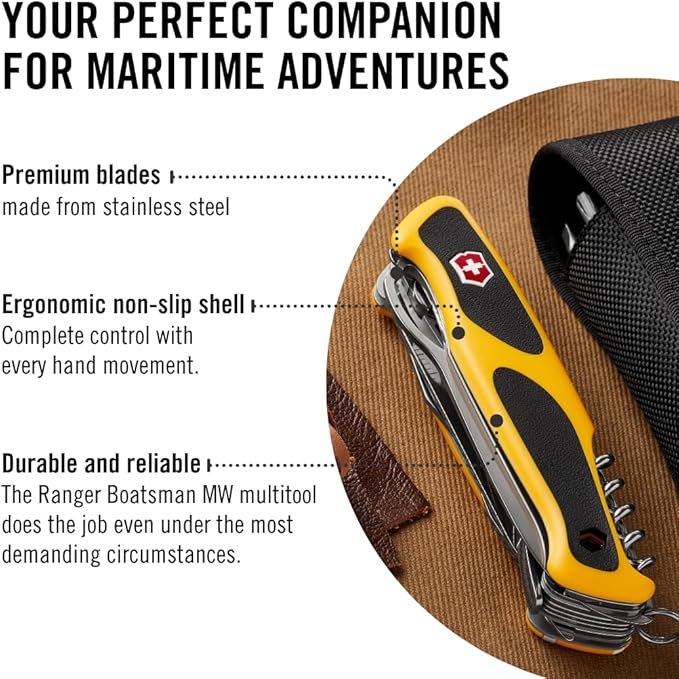 Victorinox Ranger Boatsman MW Grip 22 Function and 2 Component Grip Swiss Army Pocket Knife Yellow/Black