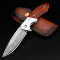 KOMWERO Damascus Pocket Knife Sharp Damascus Steel Knife with Core VG10 Steel Blade Wood Handle Folding Knife with Clip for Men Hunting 60 HRC