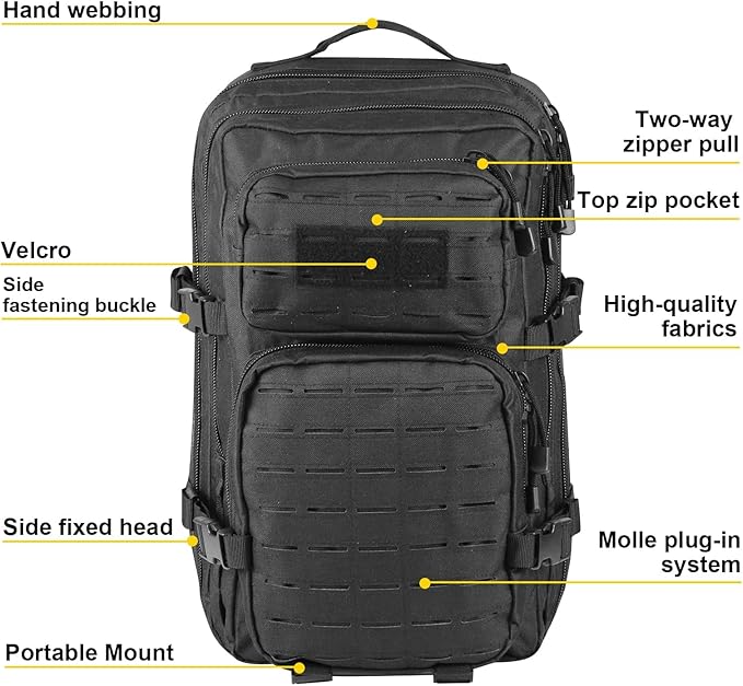 Small 40L Military Backpack Tactical Backpack Assault Pack Bug Out Bag with Molle for Hiking Rucksack Trekking (Black)