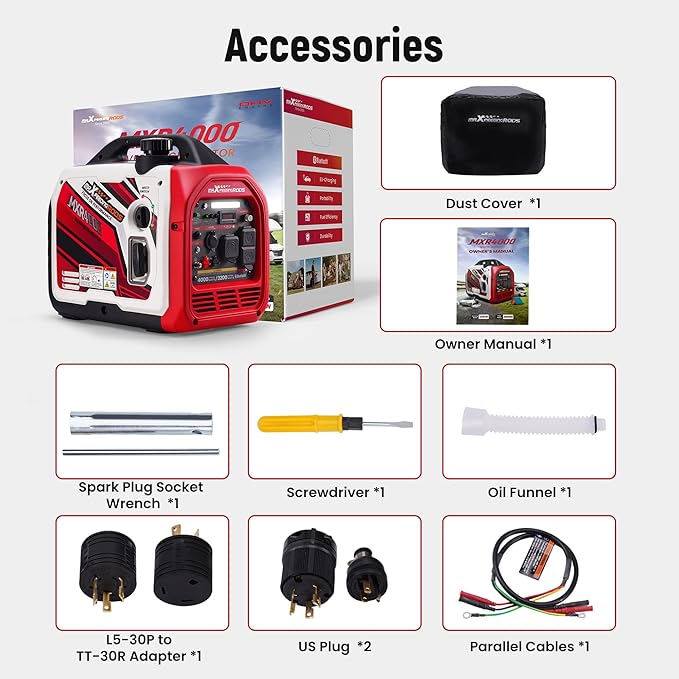 maXpeedingrods 4000 Watt Portable Inverter Generator Gas Powered with CARB Compliant App Remote Data Monitor Compact and Lightweight for Outdoor Camping Family Power Failure in Extreme Weather