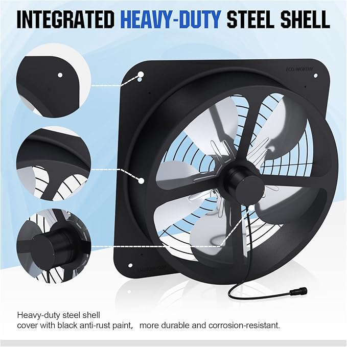 ECO-WORTHY 25W Solar Powered Attic Ventilator Gable Roof Vent Fan with 30W Foldable Panel - Fans for Home Attic Greenhouse RV or Outdoor Ready-to-Use Fan