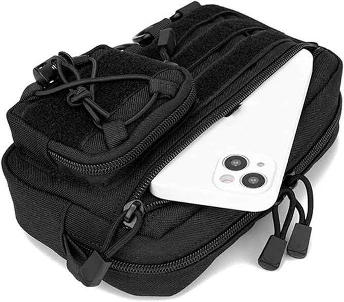 Tactical Molle Horizontal Admin Pouch with Front Drawstring Pocket Modular Pouch Utility Organizer Bag Outdoor Waist Bag