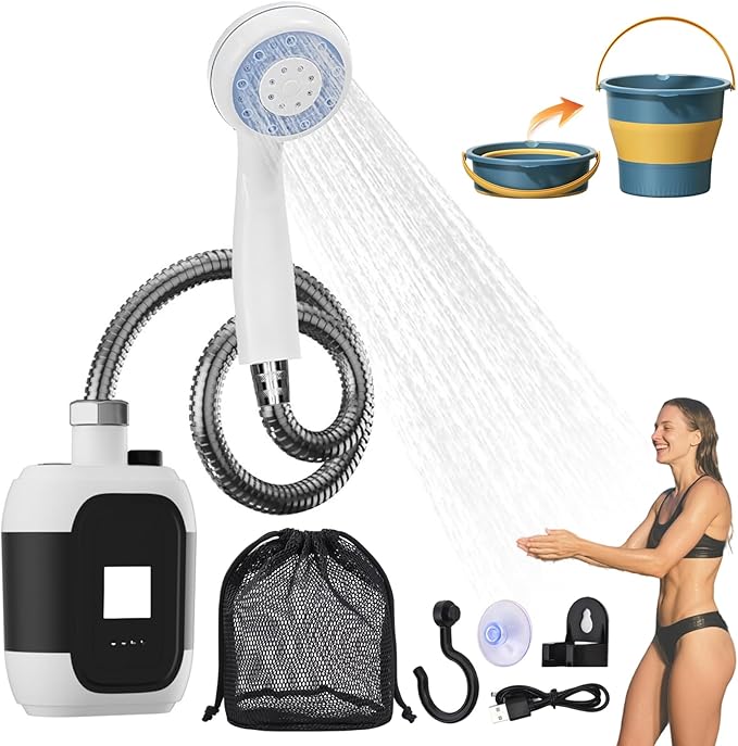 Portable Camping Shower with Adjustable Flow – for Easy &amp Convenient Outdoor Cleaning 2025 New Rechargeable Shower Pump with Showers Head &amp Hose for RV Travel Hiking Pet &amp Car Wash Use