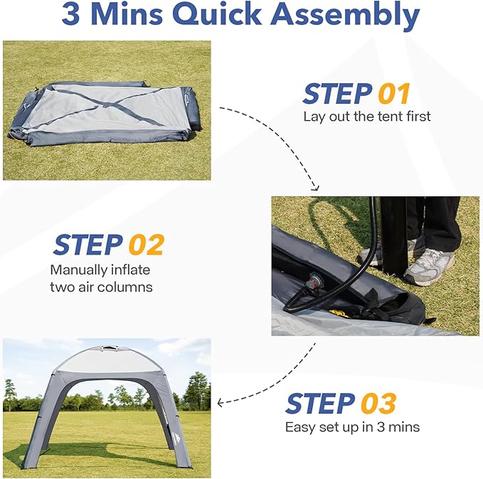 Instant Setup Inflatable Air Shelter 10x10ft Canopy Tent for Camping with 4 Removable Side Panels for 6-8 Person – Ideal for Garden Beach Park and Outdoor Events