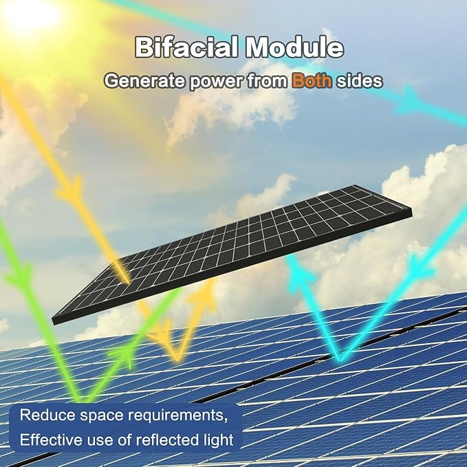 JJN Bifacial 400 Watt Solar Panel 16BB N-Type 2 Pcs 200W 12V 25% High Efficiency 400W Solar Panels Monocrystalline Solar Module for RV Home Farm Trailer Camper Marine Off-Grid Solar System