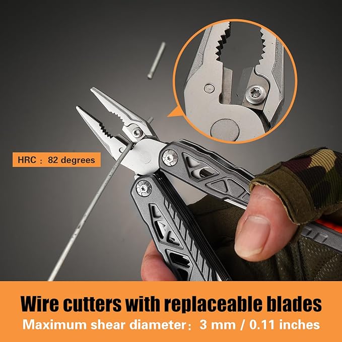 18 in 1 MultitoolBlackProfessional Stainless Steel Multitool Pliers with Replaceable Alloy Steel Blades Wire CuttersBottle OpenerApply to SurvivalCamping &amp Huntingfor Father's Day gift
