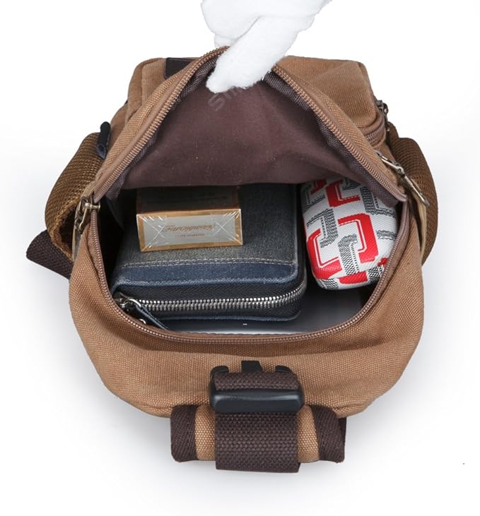 SIMU Sling Bag Pack Canvas Shoulder Sling Backpack Small Crossbody Chest Bag for ipad mini (Khaki)